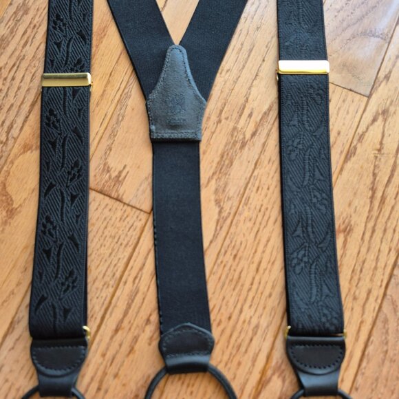 L'Aiglon France Elastic Black Floral Garden Embossed suspenders CAS Germany - Picture 2 of 15